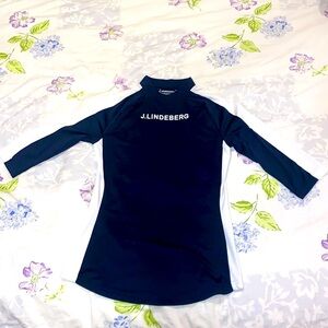 J.Lindeberg Navy Blue and White Golf Top